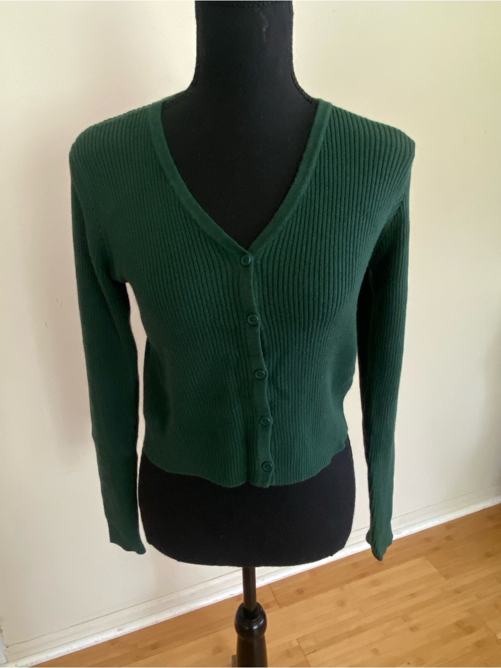 Brandy Melville Dark Green Ribbed V-Neck Button Cardigan
